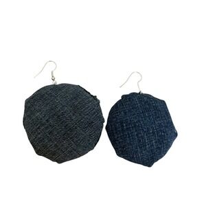 Denim Circle Earrings Blue Jean Fabric Dangle Boho Round Statement Earrings